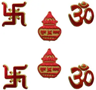Kalash Subh Labh,Swastik,OM Stickers 3 cm (Pack of 6)