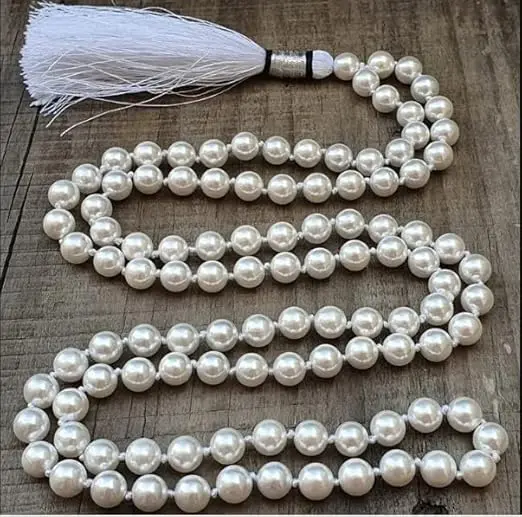 White Pearl Mala women & Girls Necklace Moti Mala EYEKON PEARL MALA FOR BOY OR GIRLS
